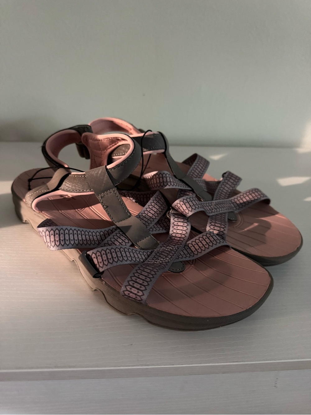 Women’s Strappy Outdoor Sandals in Blush Pink and Gray
